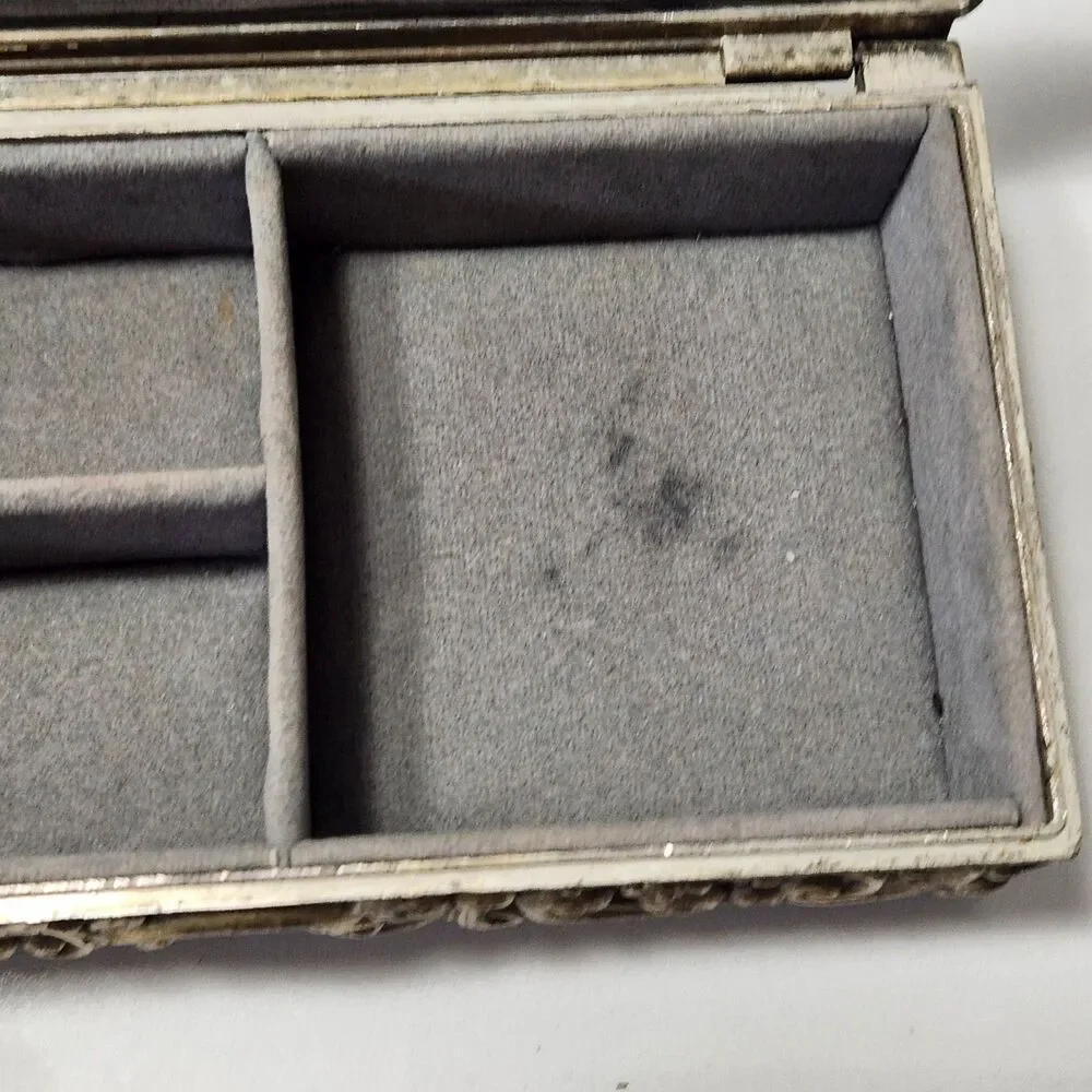 Godinger Vintage 1992 Silver Plate Ornate Rectangle Jewelry  Hinged Box Velvet